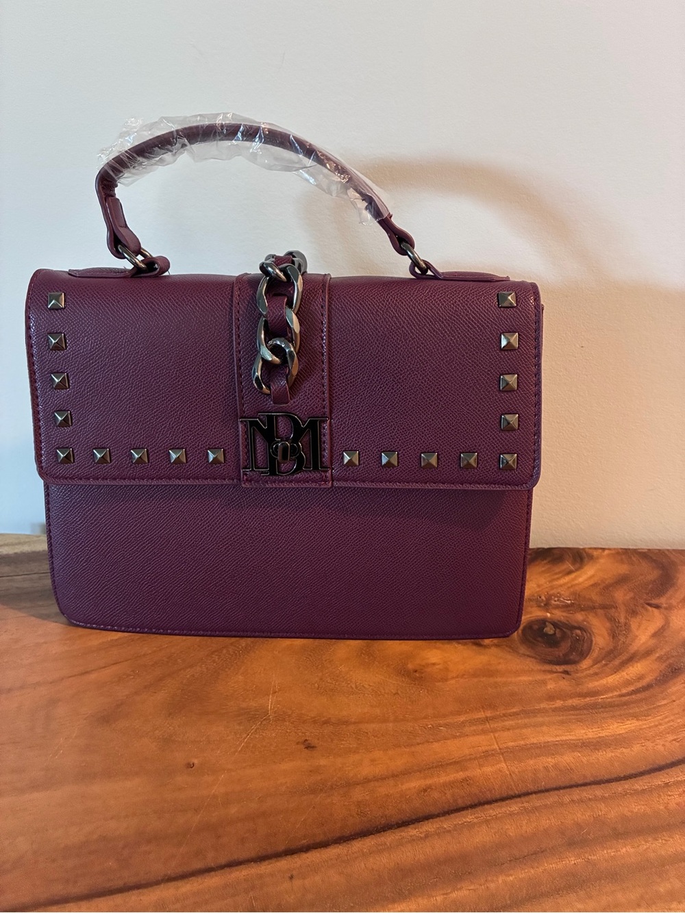 Badgley Mischka Plum Top-Handle Satchel with Stud Accents